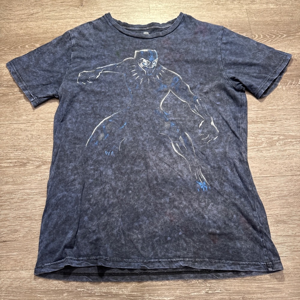 Marvel Black Panther Shirt Mens Large Blue Cotton Acid Wash Graphic Tee MCU Tee